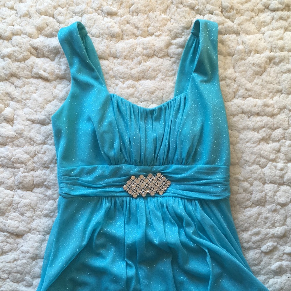 Blue glitter full length prom dress Aria Bridal